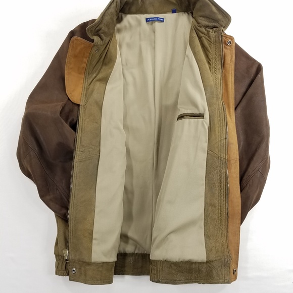 McKenzie Tribe Leather Bomber Jacket Brown Tan Men’s L Hidden Hood Zip Up - Picture 2 of 16